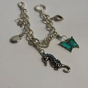 Locket‎ Charm Bracelet Butterfly Seahorse Charms Teal Tiny Locket Y2K Vibes